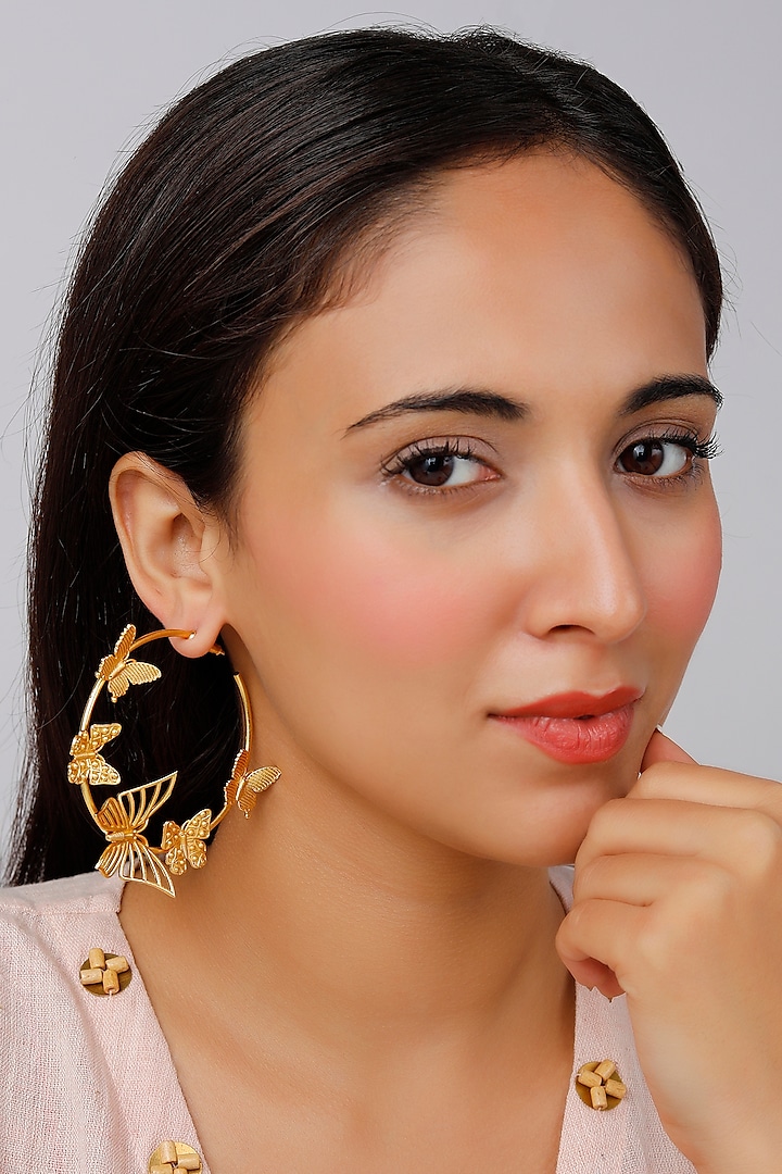 Gold Finish Oversized Hoop Earrings by Lotus Suutra Jewelry