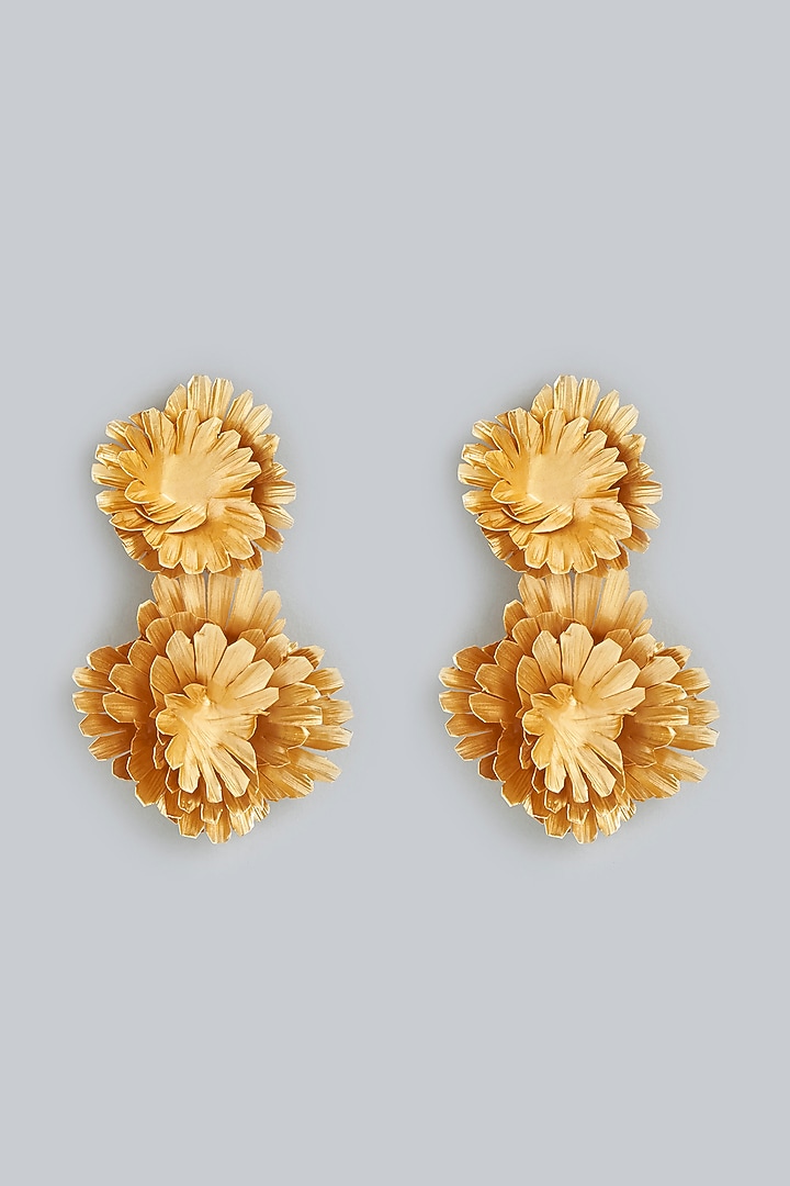 Gold Finish Floral Stud Earrings by Lotus Suutra Jewelry at Pernia's Pop Up Shop