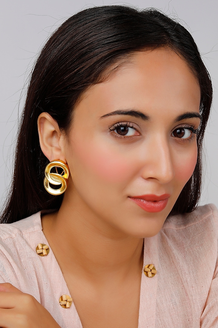 Gold Finish Stud Earrings by Lotus Suutra Jewelry