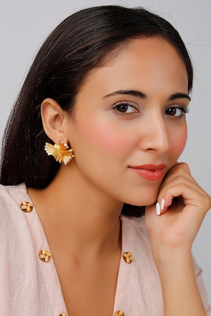 Gold Finish Heart Stud Earrings by Lotus Suutra Jewelry