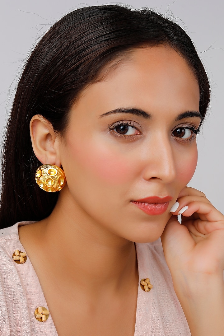 Gold Finish Round Earrings by Lotus Suutra Jewelry
