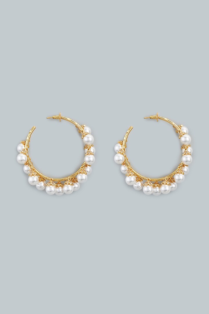 Gold Finish Earrings With Pearls by Lotus Suutra Jewelry at Pernia's Pop Up Shop
