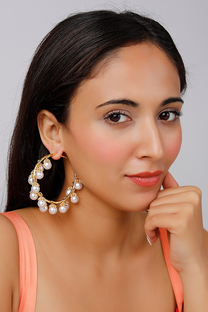 Gold Finish Earrings With Pearls by Lotus Suutra Jewelry