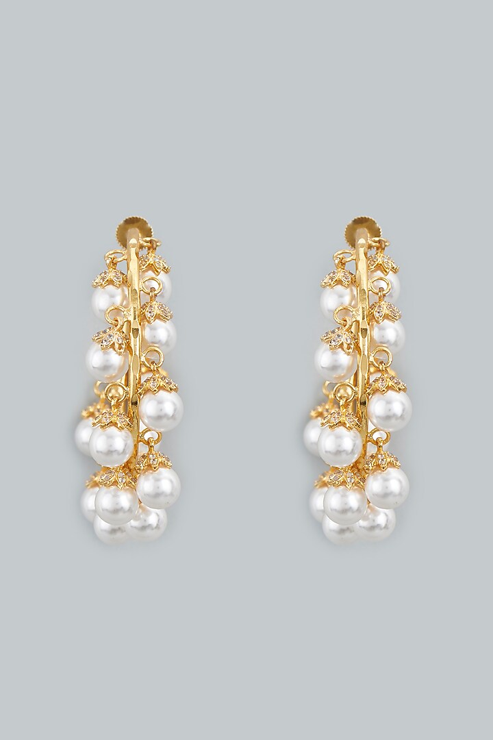 Gold Finish Earrings With Pearls by Lotus Suutra Jewelry at Pernia's Pop Up Shop