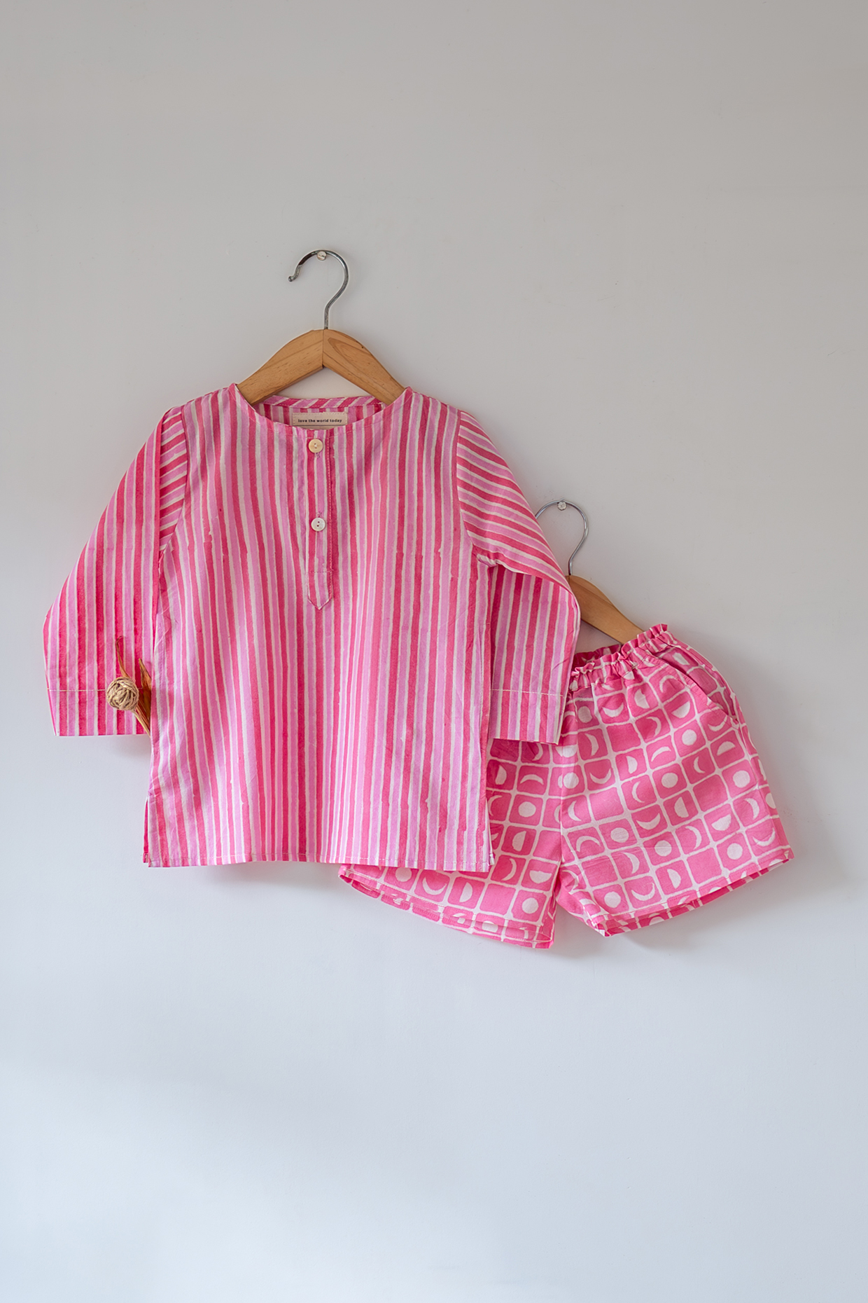 Pink Cotton Hand Block Printed Co-Ord Set For Kids by Love the World Today at Pernia's Pop Up Shop