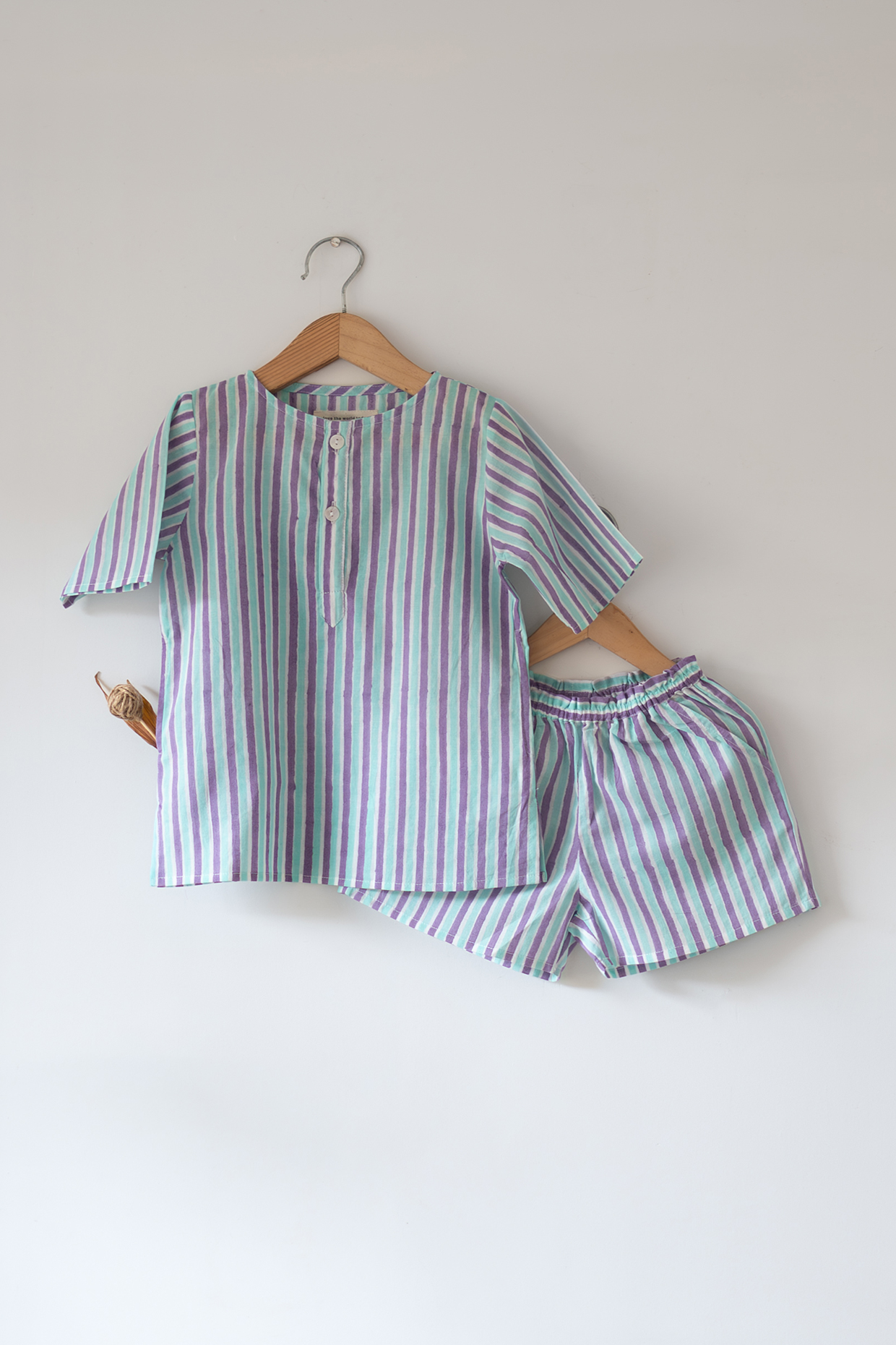 Purple Cotton Hand Block Printed Co-Ord Set For Kids by Love the World Today at Pernia's Pop Up Shop