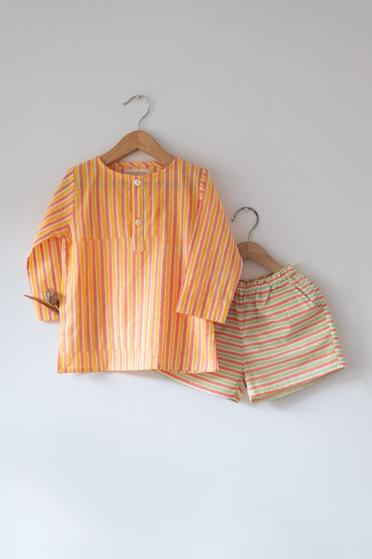 Yellow Cotton Hand Block Printed Co-Ord Set For Kids by Love the World Today at Pernia's Pop Up Shop