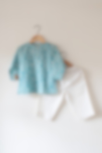 Blue Cotton Hand Block Printed Kurta Set For Kids by Love the World Today at Pernia's Pop Up Shop