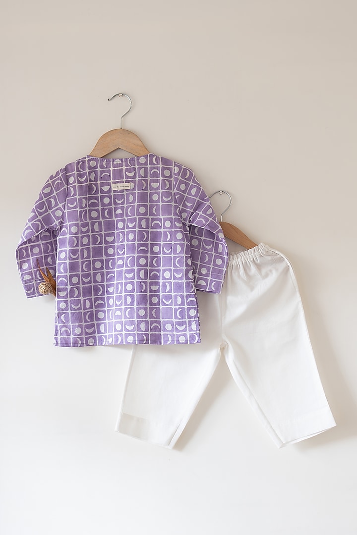 Purple Cotton Hand Block Printed Kurta Set For Kids by Love the World Today at Pernia's Pop Up Shop
