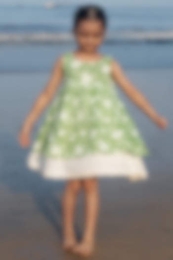 Green Cotton Hand Block Printed Dress For Girls by Love the World Today at Pernia's Pop Up Shop