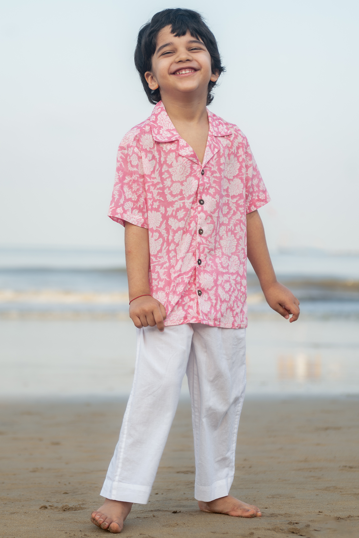 Pink Mal Mal Cotton Hand Block Printed Shirt For Boys by Love the World Today