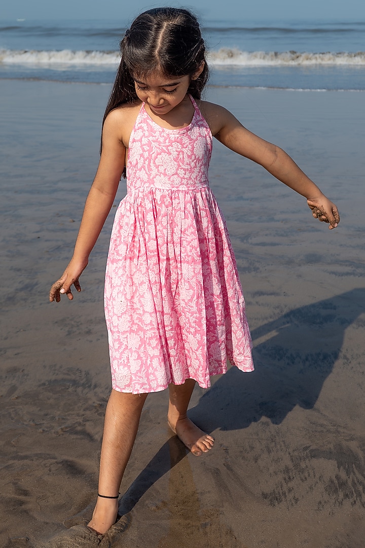 Pink Mal Mal Cotton Hand Block Printed Dress For Girls by Love the World Today at Pernia's Pop Up Shop