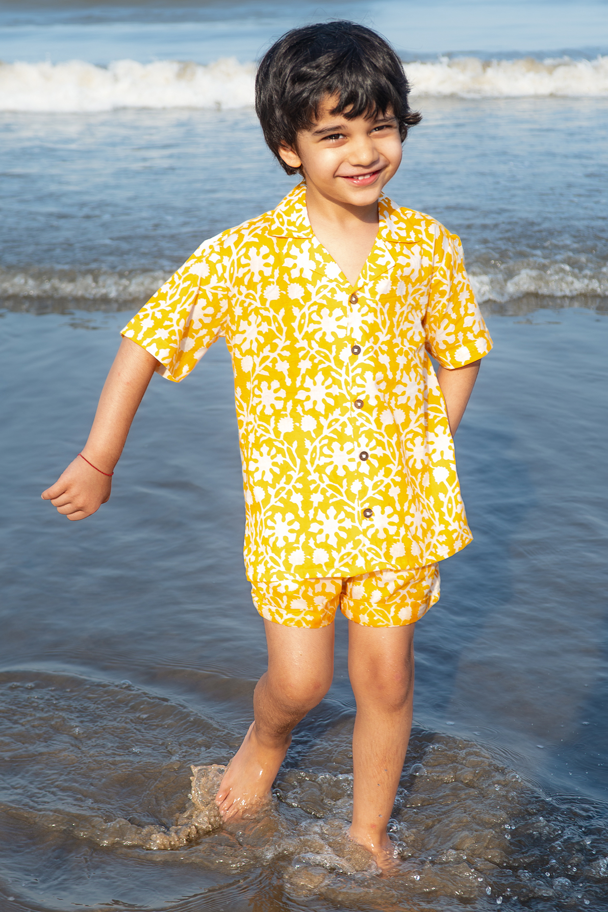 Yellow Mal Cotton Hand Block Printed Co-Ord Set For Boys by Love the World Today