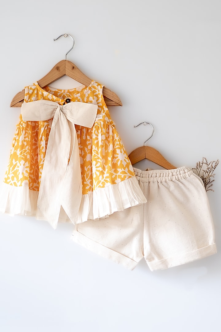 Yellow Cotton Hand Block Printed Co-Ord Set For Girls by Love the World Today at Pernia's Pop Up Shop