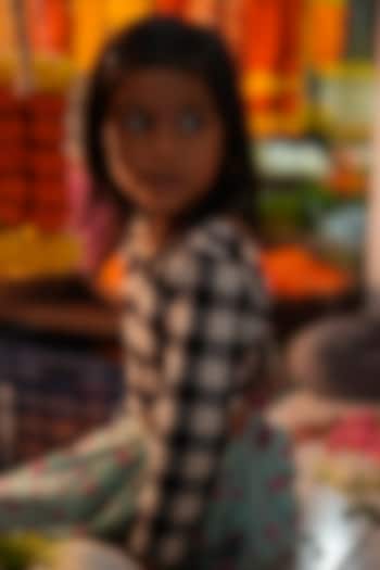 Blue & Pink Handwoven Cotton Hand Block Printed Lehenga Set For Girls by Love the World Today at Pernia's Pop Up Shop