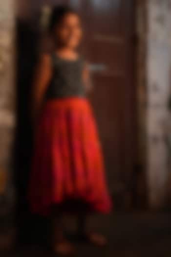 Pink & Orange Handwoven Cotton Checkered Lehenga Set For Girls by Love the World Today at Pernia's Pop Up Shop
