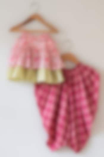 Pink & Lime Green Handwoven Cotton Block Printed Co-Ord Set For Girls by Love the World Today at Pernia's Pop Up Shop