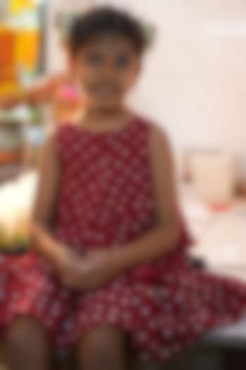 Red Cotton Bandhani Printed Skirt Set For Girls by Love the World Today at Pernia's Pop Up Shop