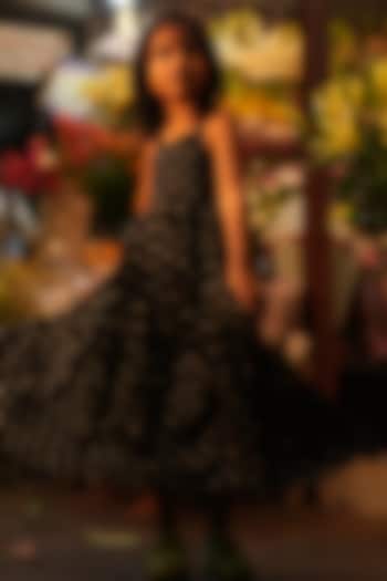 Black Cotton Bandhani Printed Dress For Girls by Love the World Today at Pernia's Pop Up Shop