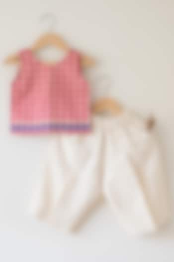 Pink & Beige Cotton Silk Blend Checkered Co-Ord Set For Girls by Love the World Today at Pernia's Pop Up Shop