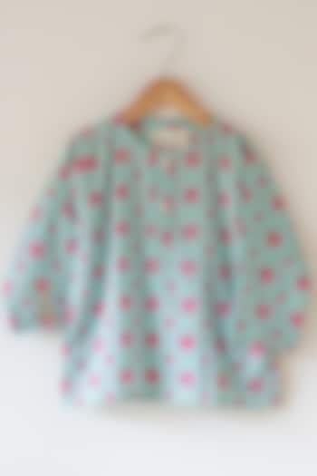 Blue & Pink Cotton Hand Block Printed Kurta For Boys by Love the World Today