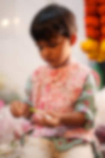 Pink Cotton Hand Block Printed Bundi Jacket For Boys by Love the World Today
