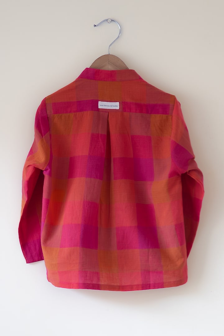 Pink & Orange Handwoven Cotton Checkered Jacket Shirt For Boys by Love the World Today at Pernia's Pop Up Shop