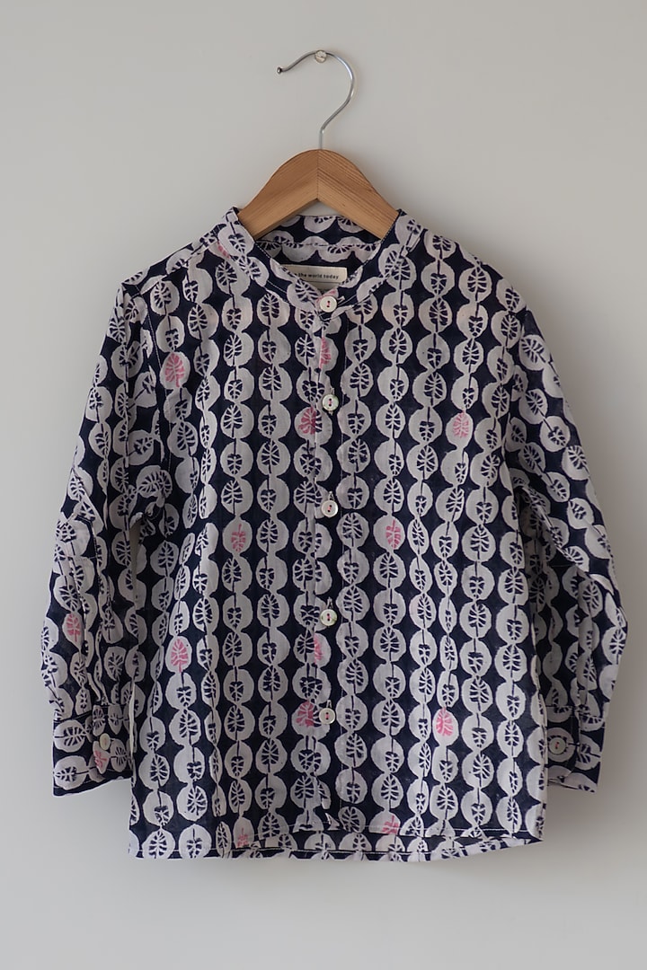 Black Cotton Hand Block Printed Shirt For Boys by Love the World Today