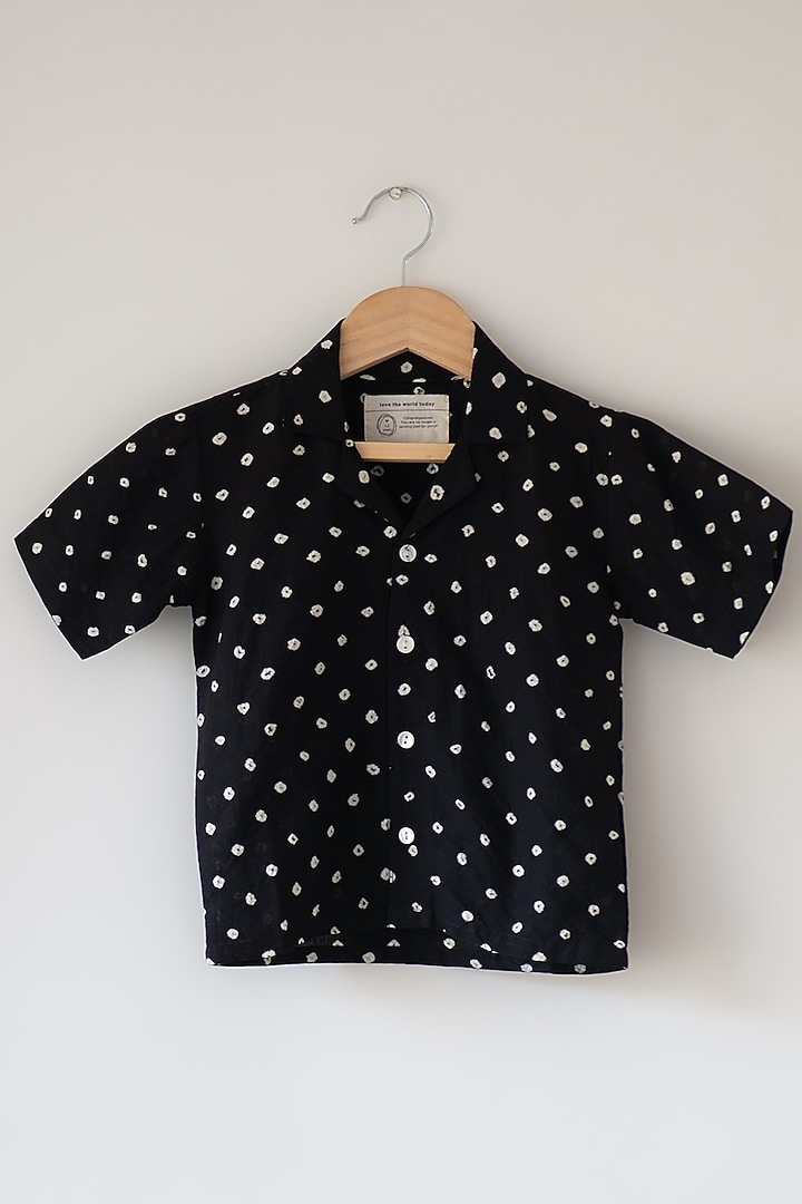 Black Cotton Bandhani Printed Shirt For Boys by Love the World Today at Pernia's Pop Up Shop