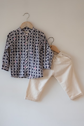 Off-White Handwoven Cotton Pant Set For Boys by Love the World Today