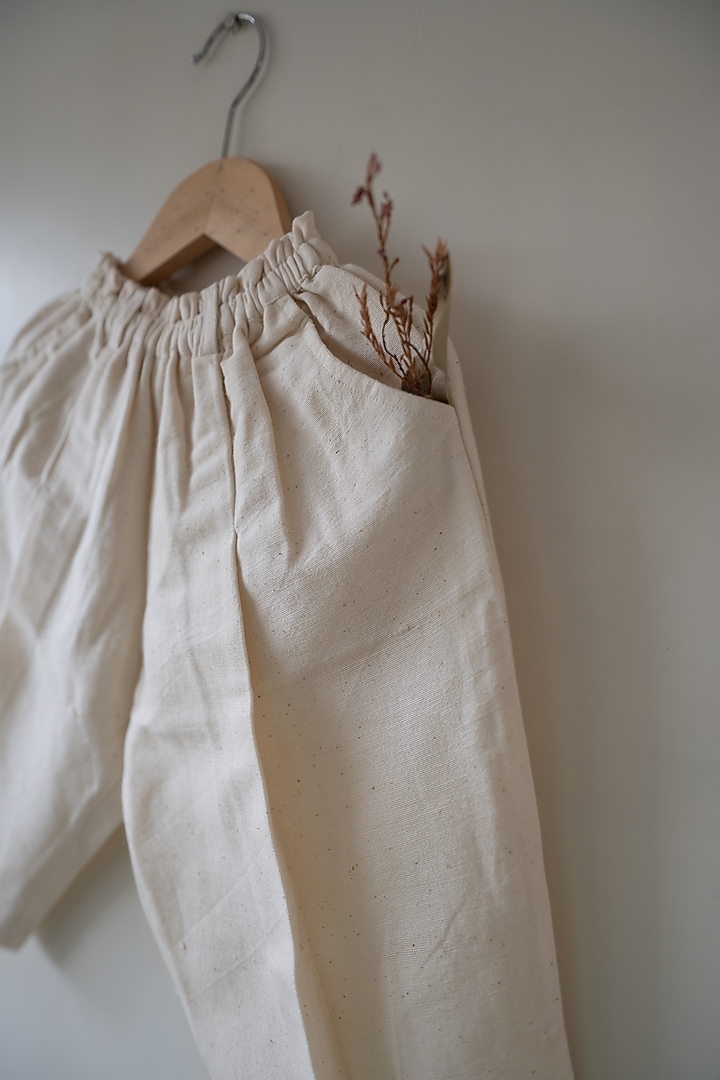 Off-White Handwoven Cotton Pant Set For Boys by Love the World Today at Pernia's Pop Up Shop
