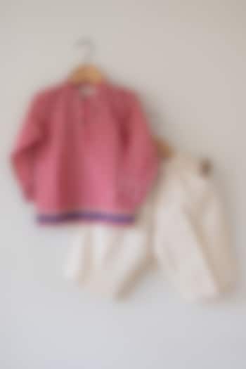 Off-White Handwoven Cotton Pant Set For Boys by Love the World Today