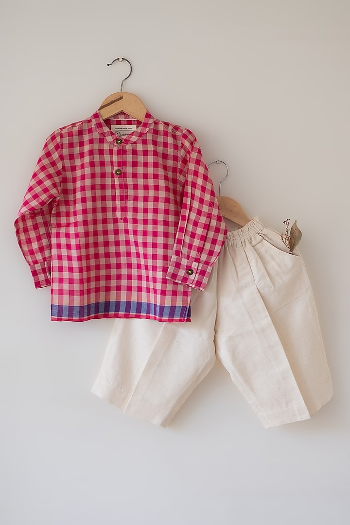 Off-White Handwoven Cotton Pant Set For Boys by Love the World Today