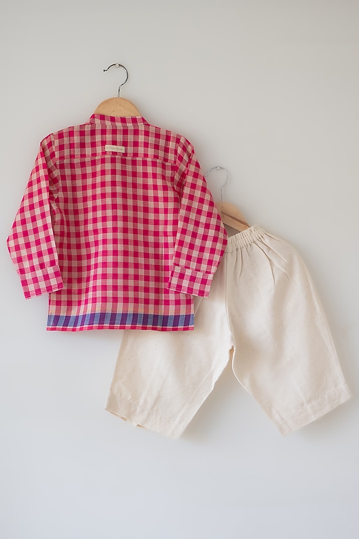 Off-White Handwoven Cotton Pant Set For Boys by Love the World Today at Pernia's Pop Up Shop