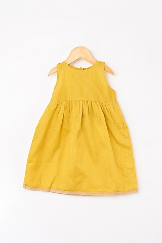 Yellow Handwoven Frock For Girls by Love the World Today