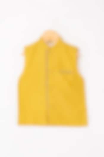 Yellow Handwoven Nehru Jacket For Boys by Love the World Today