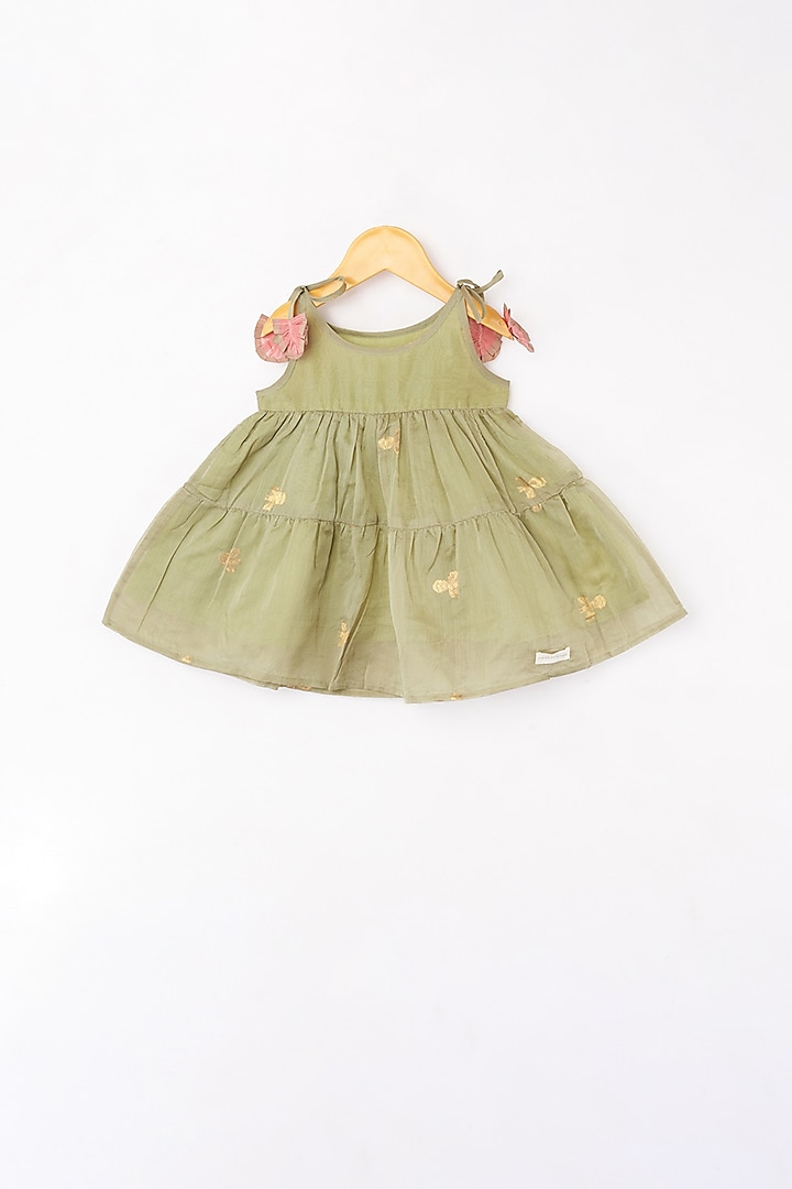 Light Olive Handwoven Tiered Dress For Girls by Love the World Today