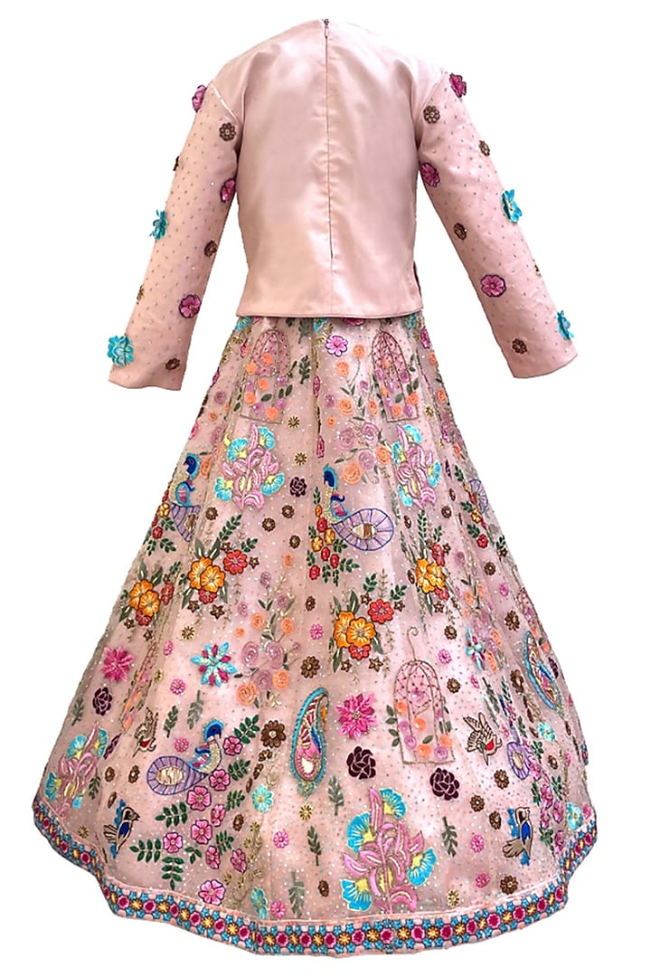 Multi-Colored Organza Floral Embroidered Lehenga Set For Girls by Alyaansh Couture at Pernia's Pop Up Shop