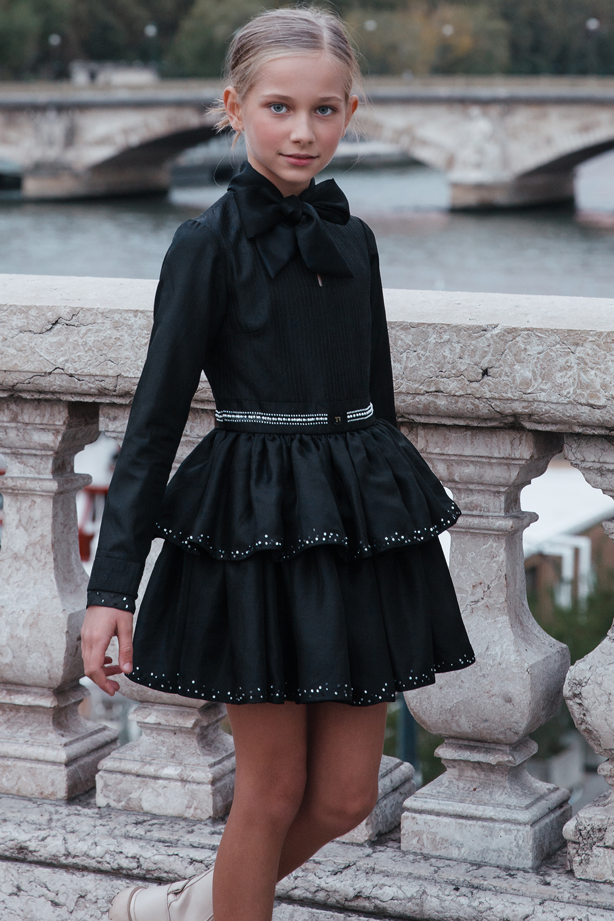 Black Pure Silk Embroidered Dress For Girls by Latara