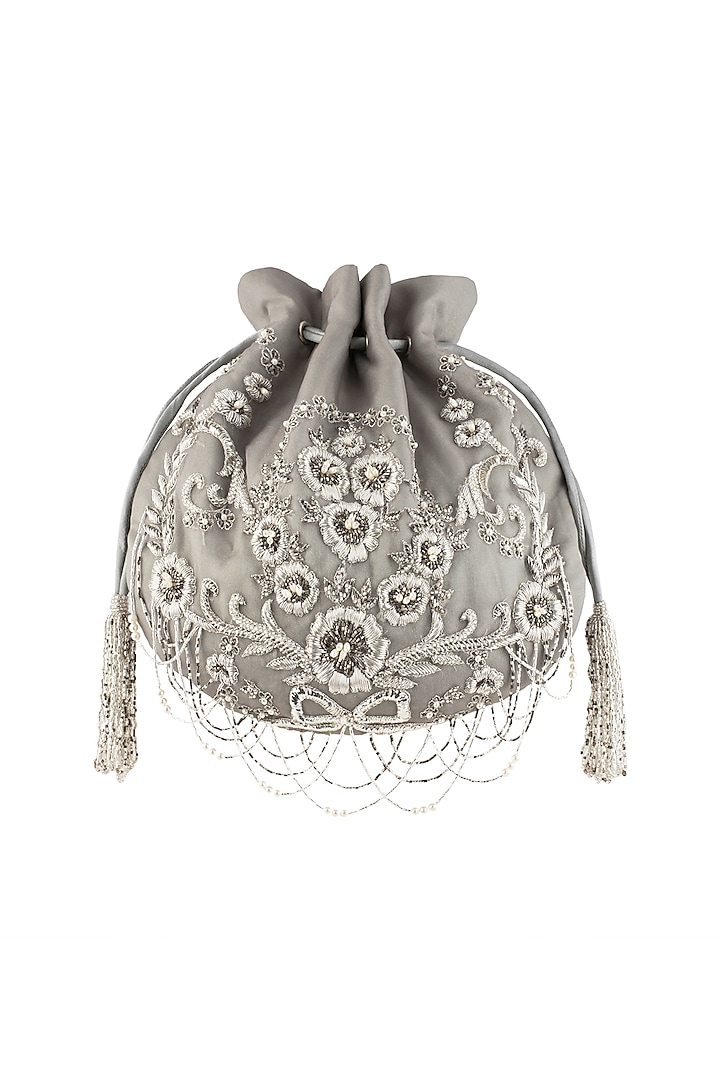 Grey Embroidered Sling Potli Bag by Lovetobag
