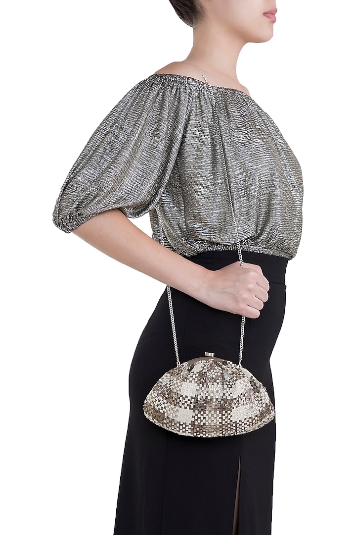Grey Embroidered Beaded Pouch Clutch by Lovetobag at Pernia's Pop Up Shop