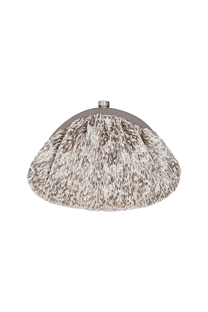Grey Embroidered Beaded Pouch Clutch by Lovetobag at Pernia's Pop Up Shop