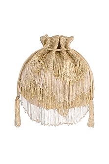 Gold Embroidered Tasseled Potli by Lovetobag-POPULAR PRODUCTS AT STORE