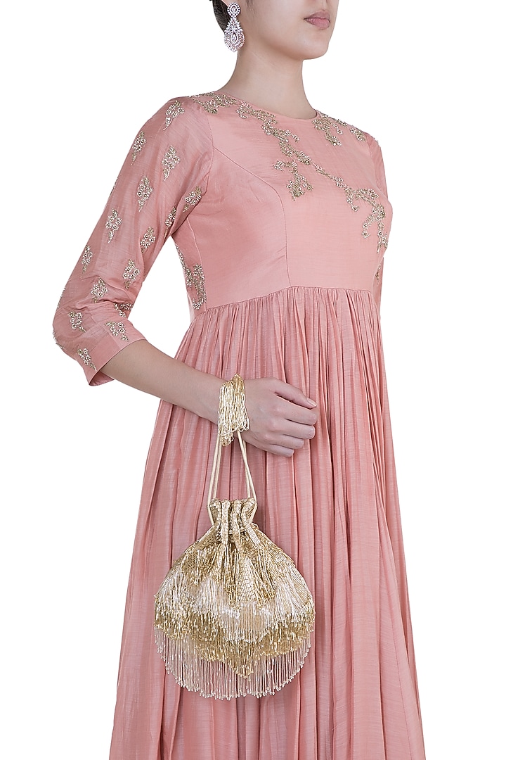 Gold Embroidered Tasseled Potli by Lovetobag at Pernia's Pop Up Shop