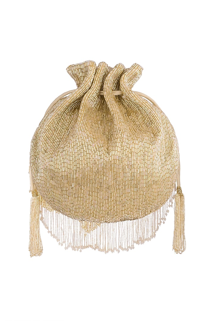 Gold Embroidered Tasseled Potli by Lovetobag at Pernia's Pop Up Shop