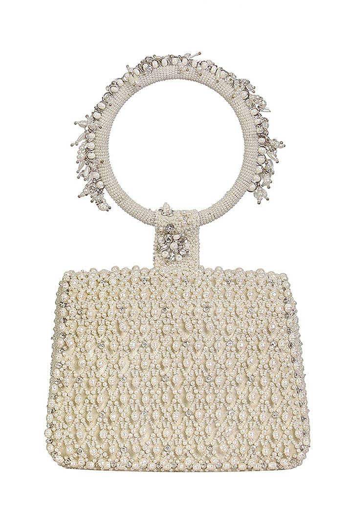 Pristine Ivory Satin Pearl & Bead Work Mini Bag by Lovetobag at Pernia's Pop Up Shop