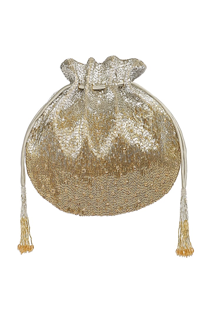 Gold & Silver Embroidered Potli With Drawstrings by Lovetobag at Pernia's Pop Up Shop