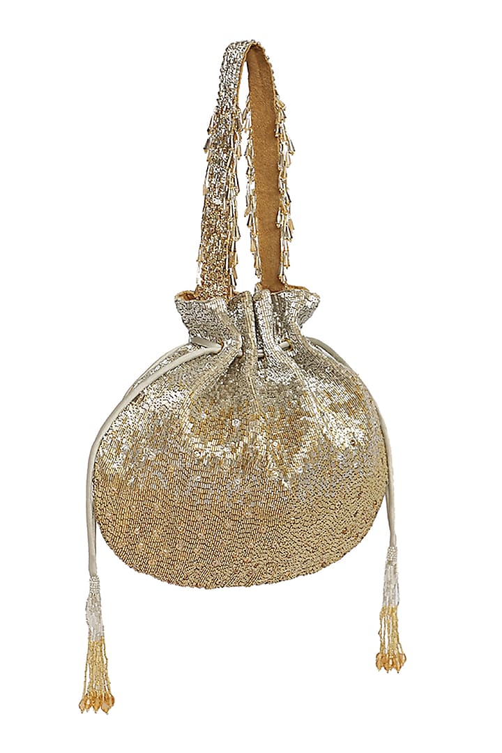 Gold & Silver Embroidered Potli With Drawstrings by Lovetobag