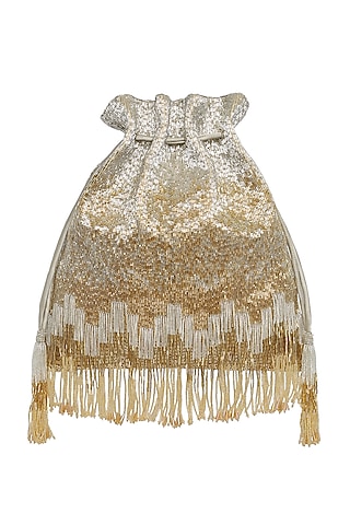 Gold & Silver Embroidered Potli With Wristlet Handle by Lovetobag