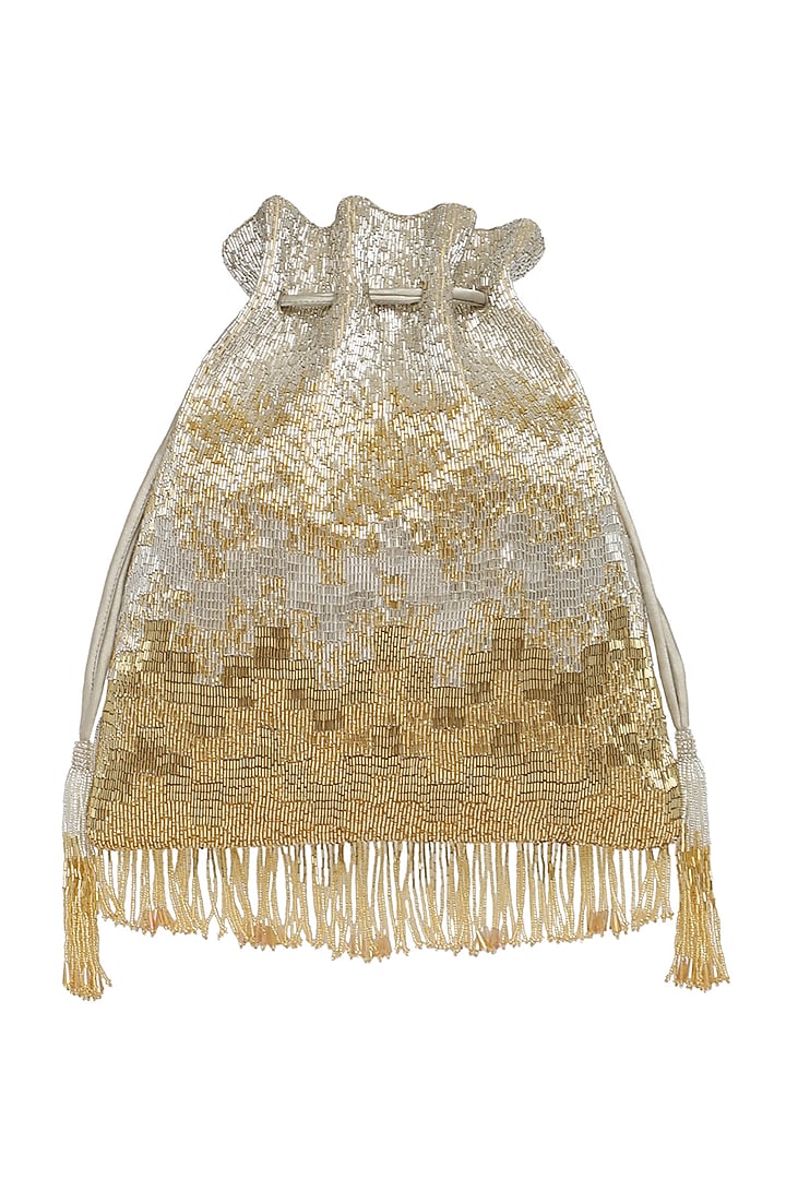 Gold & Silver Embroidered Potli With Wristlet Handle by Lovetobag at Pernia's Pop Up Shop